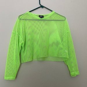 Cropped mesh/fishnet neon green long sleeve